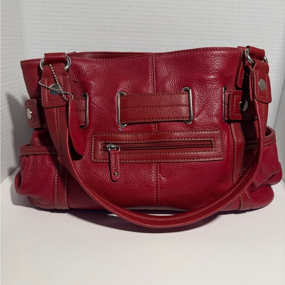 Elegant Red Leather Tote Bag Vintage Fossil - Picture 2 of 3